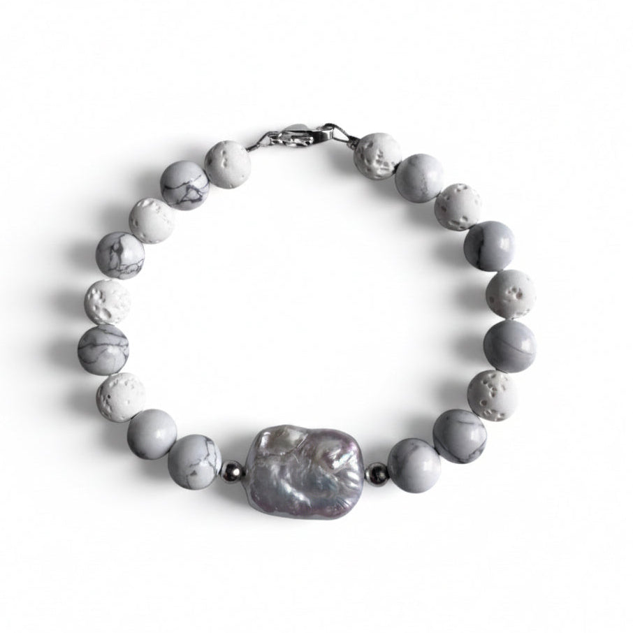 Howlite Freshwater Pearl -bracelet