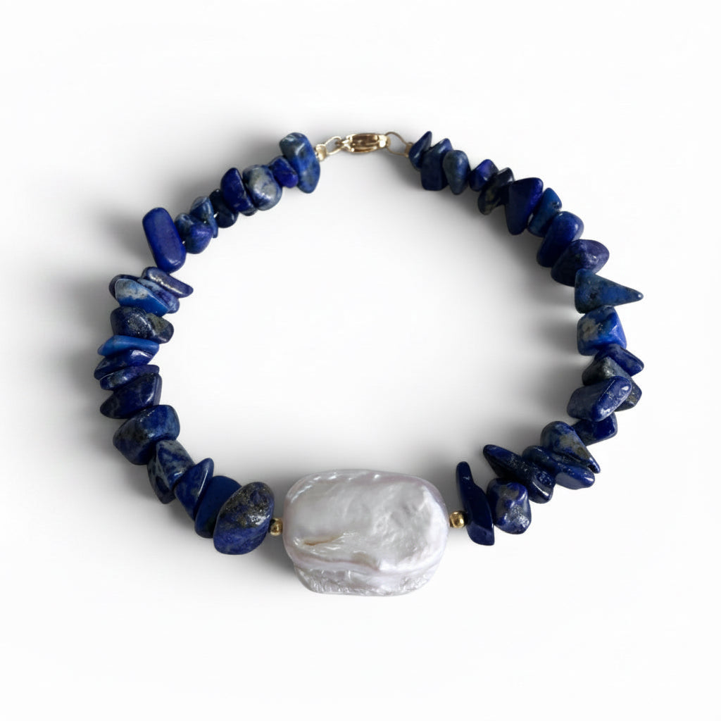 Blue Lapis Freshwater Pearl Bracelet