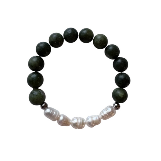 Green Jade Freshwater Pearl -bracelet