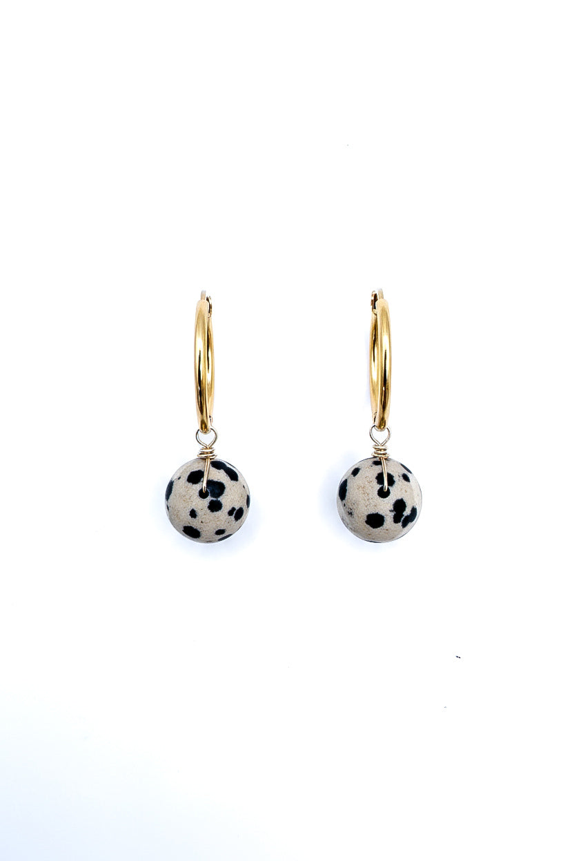 Minimalist Hoop Earrings With Spherical Stone Charms