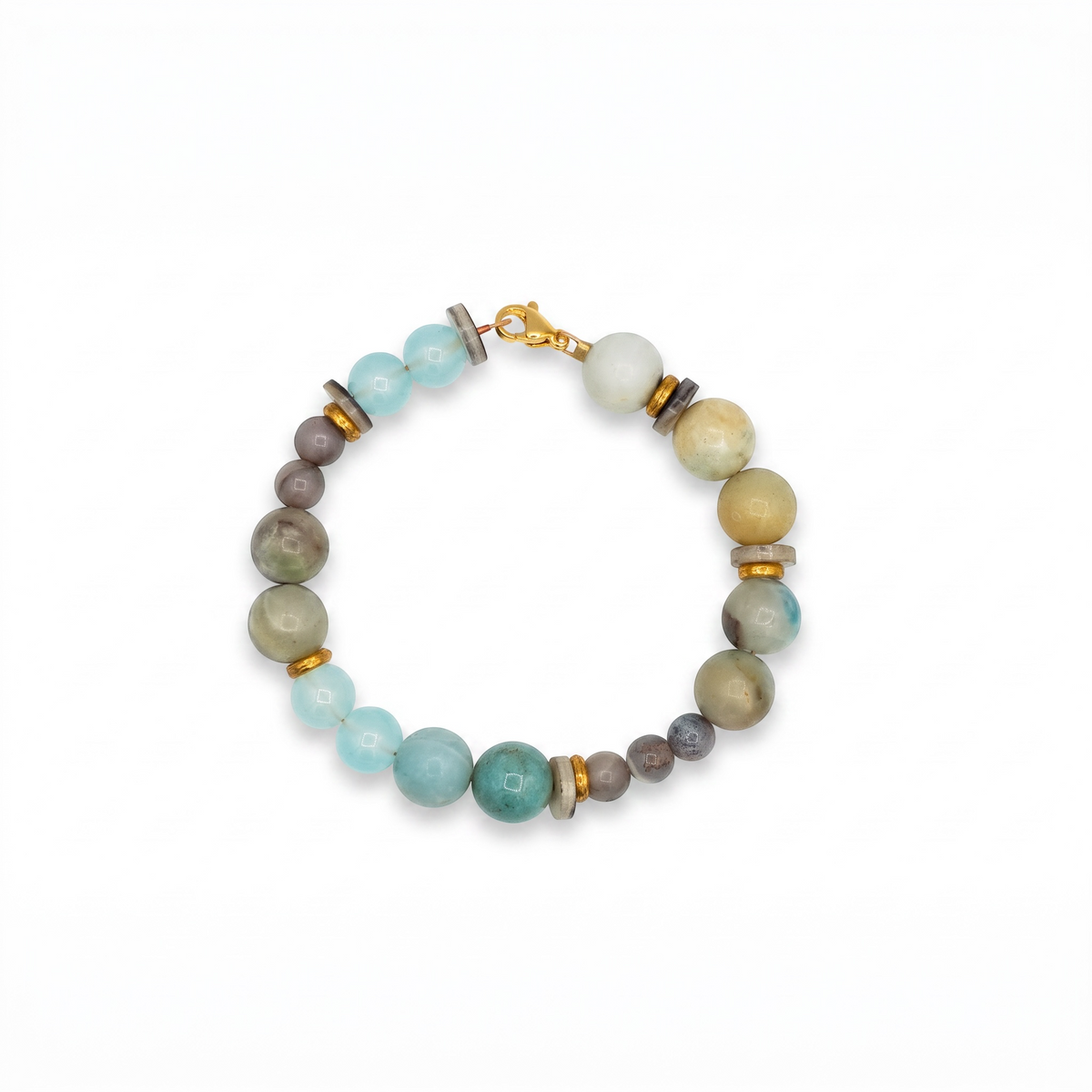 Handcrafted Beaded Gemstone Bracelet with Gold Accents