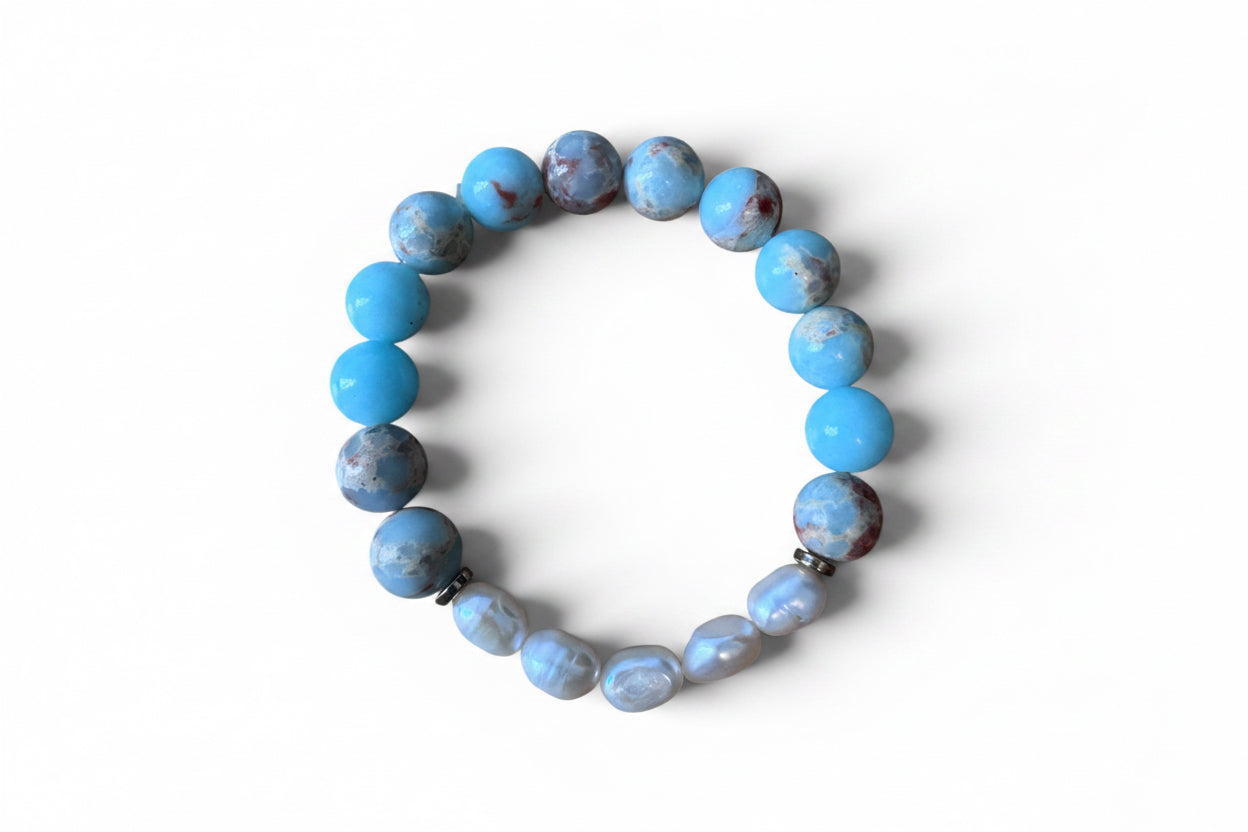 Blue Emperor Jasper Freshwater Pearl -bracelet