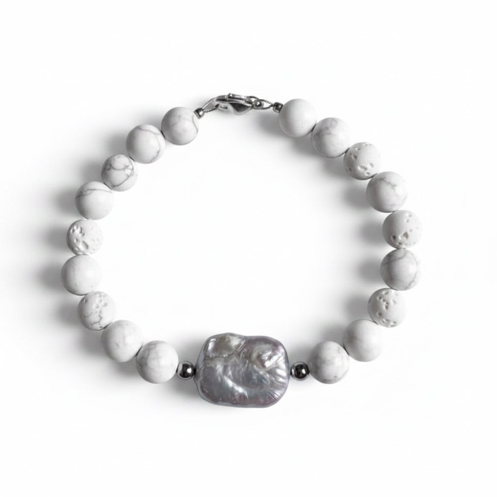 Howlite Freshwater Pearl -bracelet