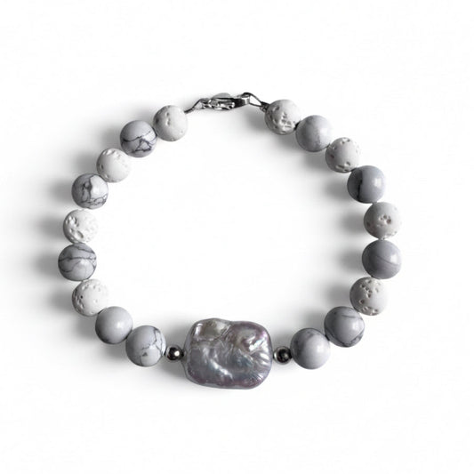 Howlite Freshwater Pearl -bracelet
