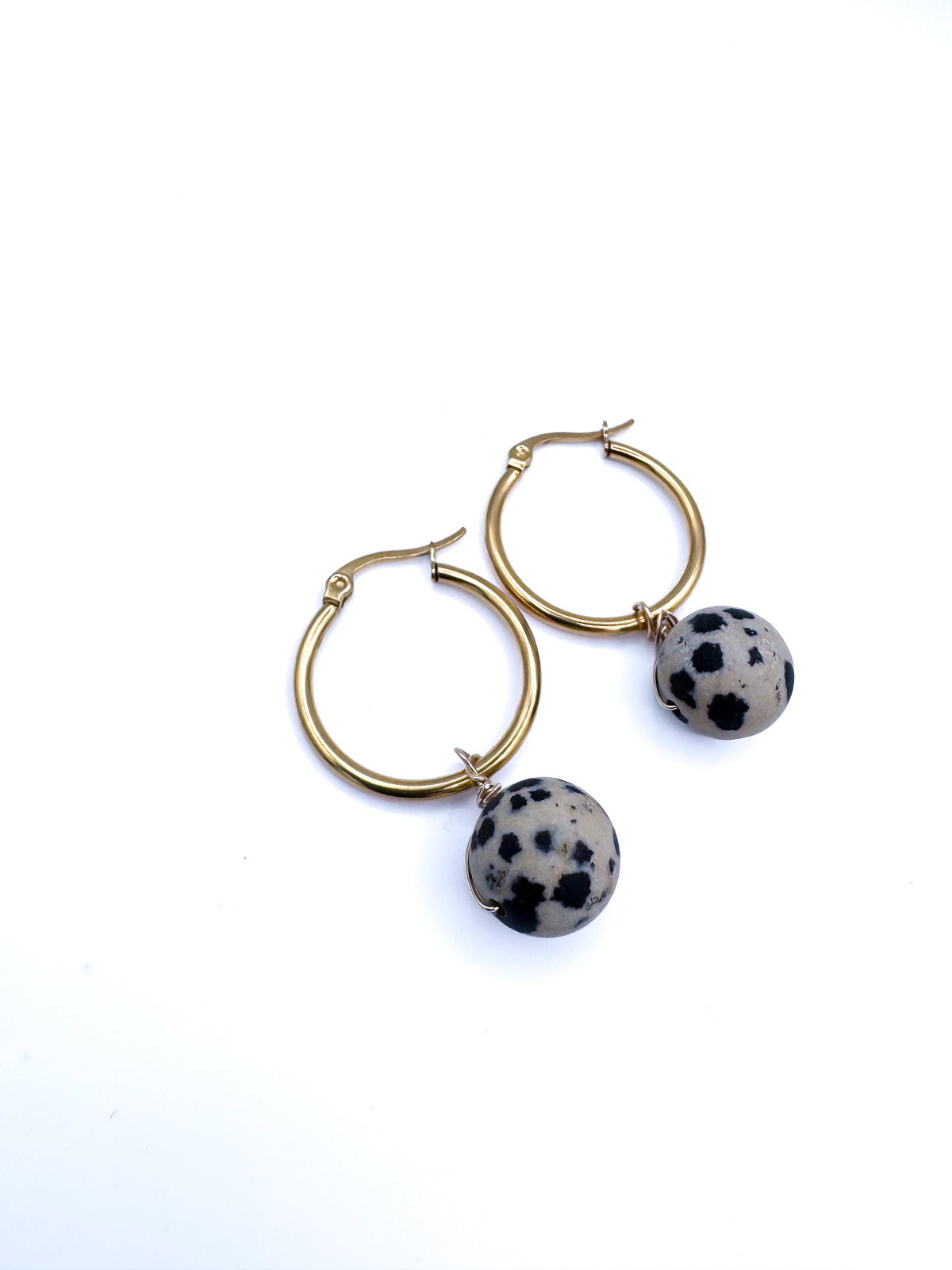Minimalist Hoop Earrings With Spherical Stone Charms