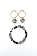 Dalmatian Jasper Beaded Bracelet and Hoop Earring Set