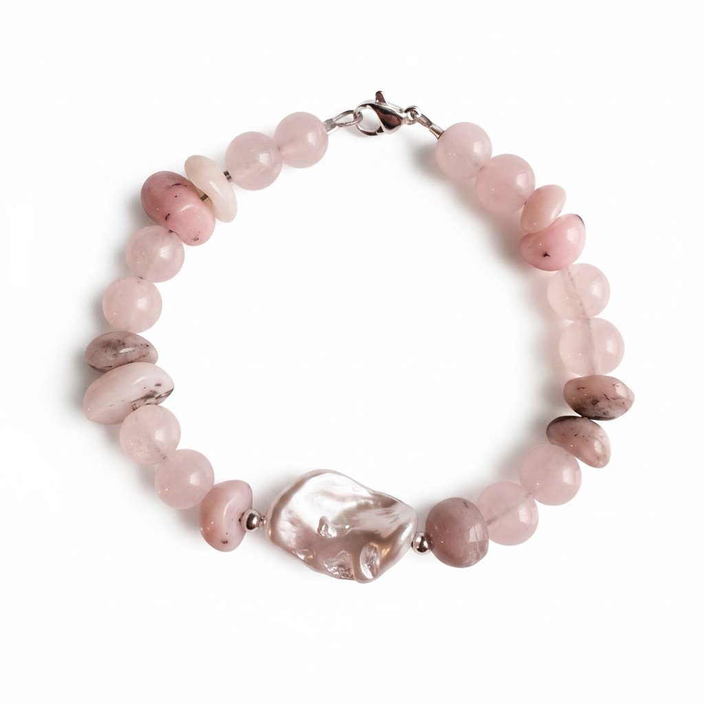 Pink Opal Rose Quartz Shell -bracelet