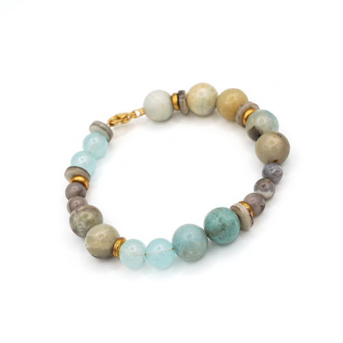Handcrafted Beaded Gemstone Bracelet with Gold Accents