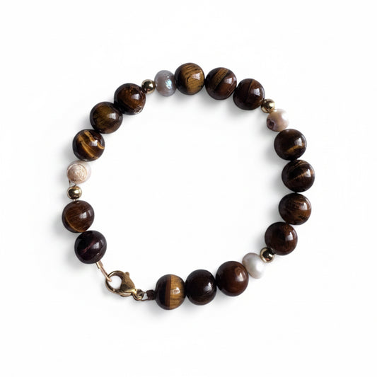 Tiger Eye freshwater pearl -bracelet