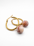 Elegant Round Stone Drop Hoop Earrings
