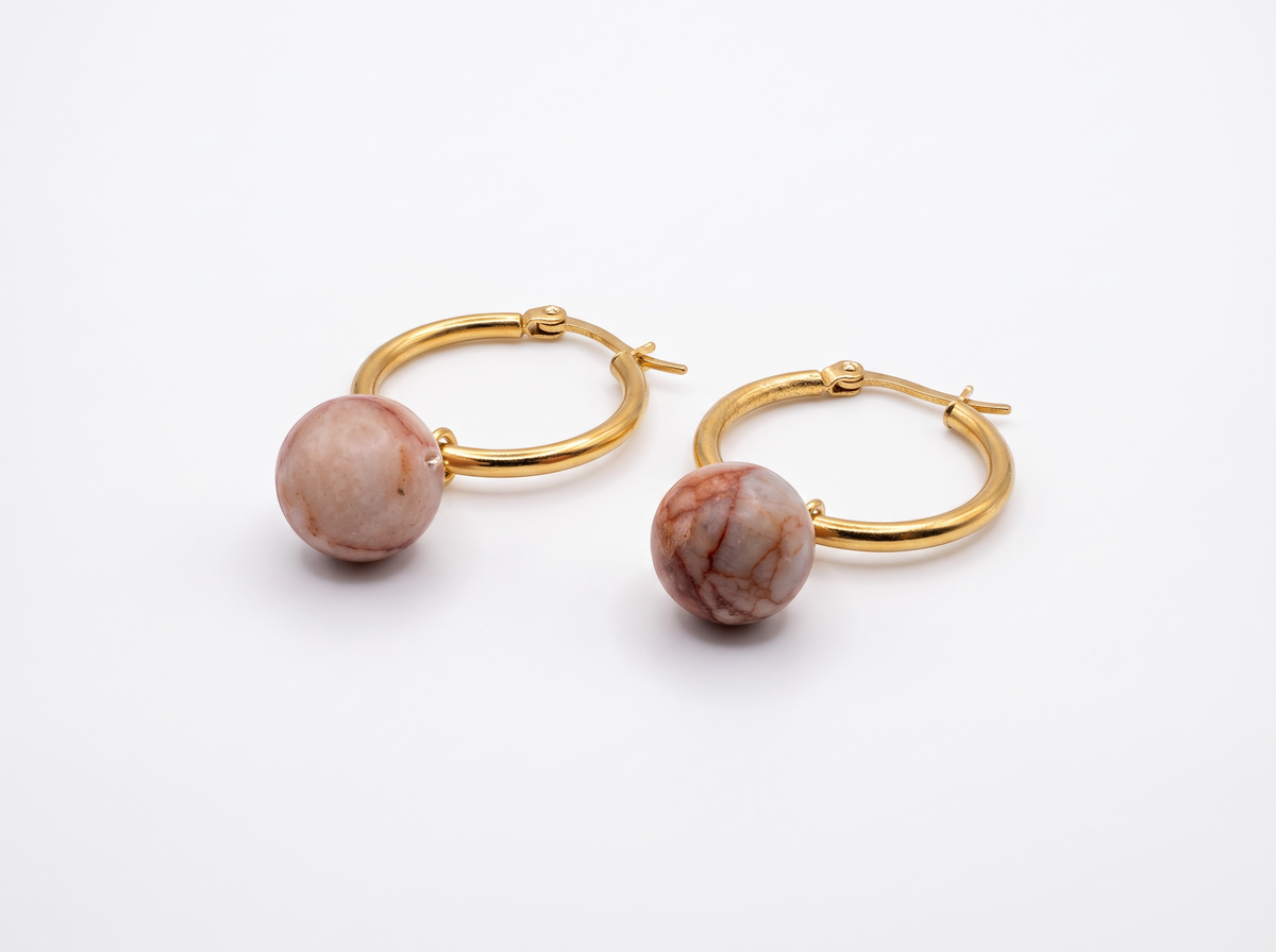 Elegant Round Stone Drop Hoop Earrings
